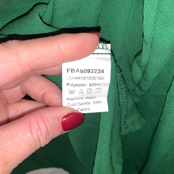 H&M Mock Neck Sheer Chiffon long sleeve Blouse green - Picture 8 of 10